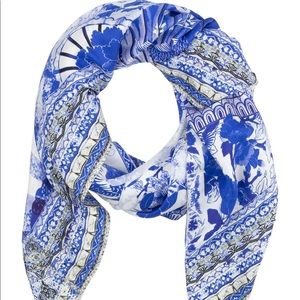 CAMILLA *The Fan Sea* blue white silk square scarf top wrap headband